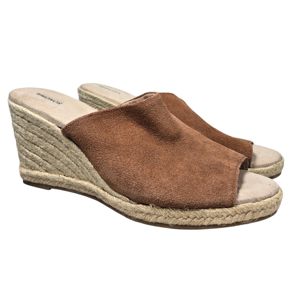 SONOMA Brown Suede Espadrille‎ Wedge Mules Women's Size 10 Medium
